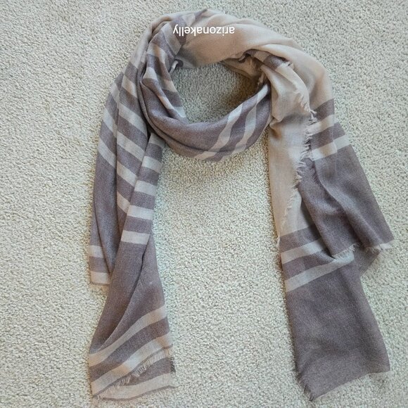 NWOT J. McLaughlin Wool & Cashmere Tissueweight Scarf Brown & Tan Stripe - Picture 2 of 13